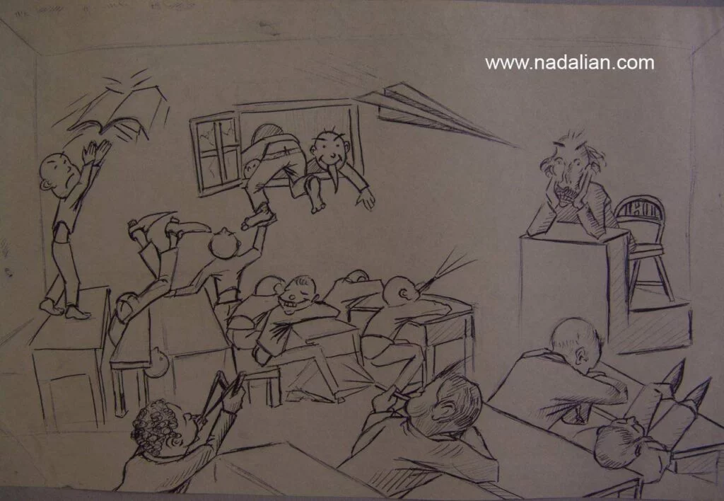 طراحی احمد ناعلیان با خودکار در کلاس درس آقای بیداربخت دبیرستان شریعتی