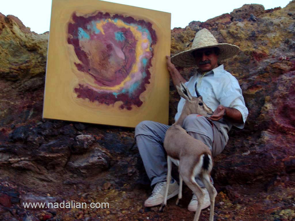 Painting by colored soils and sands of Hormuz Island in natural environment, Ahmad Nadalian