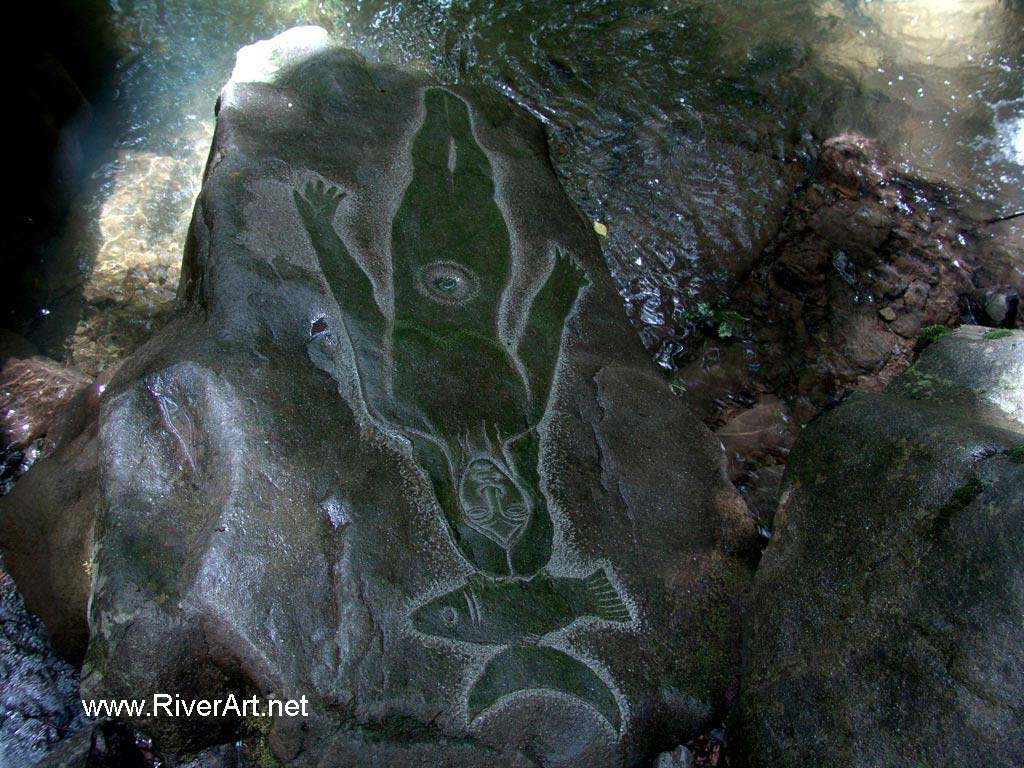 Symbolic combination of woman, hair, water, fish in a large sculpture in the center of a river, Italy around Florence