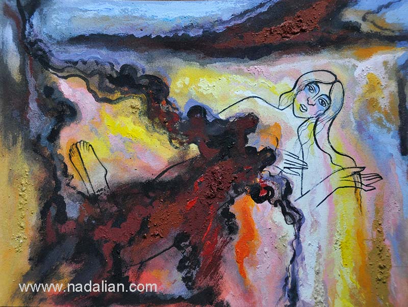 مادر زمین زخم دیده: نقاشی های احمد نادعلیان با پودر سنگ، خاک و پودرهای رنگی