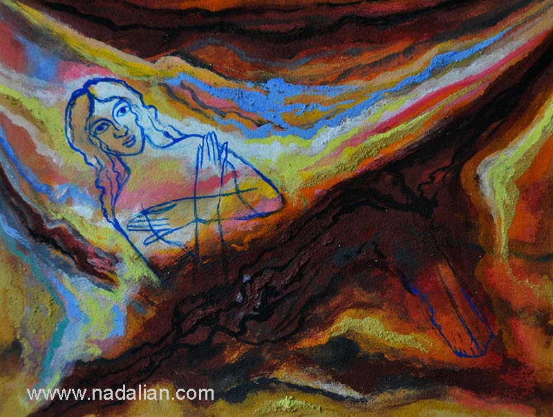 مادر زمین زخم دیده: نقاشی های احمد نادعلیان با پودر سنگ، خاک و پودرهای رنگی