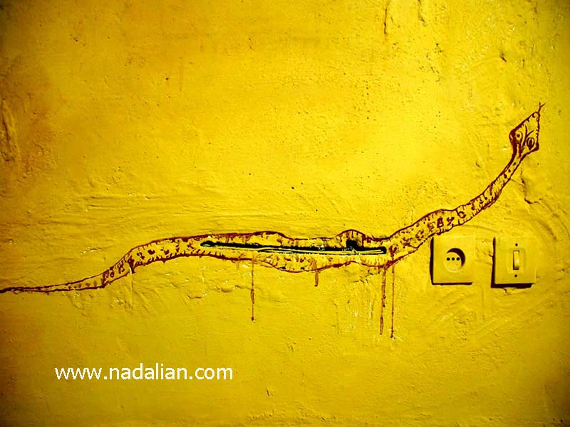 نقاشی مار بر روی دیوارهای هنرمندسرای مرکز هنر پردیس، جزیره هرمز، بهمن سال 1388 در قسمتی که سیم برق دیده می شد ، بدون اینکه پوشانیده شود تبدیل به روزده مار شد. 