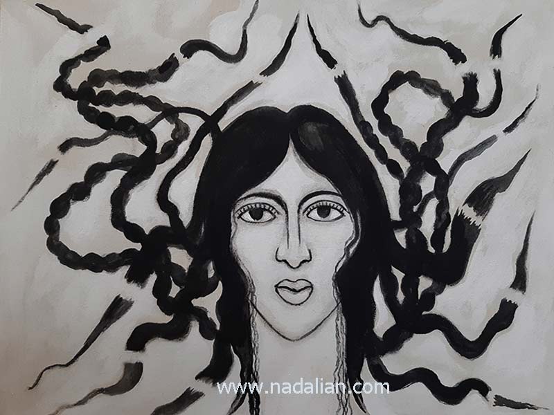 زن با گیسوان بریده، احمد نادعلیان، نقاشی روی بوم